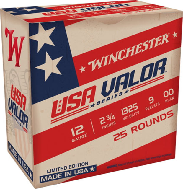 Winchester USA Valor 12 Gauge 2.75in 00 Buck Centerfire Shotgun Buckshot Ammo 25 Rounds chester USA Valor 12 Gauge 2.75in 00 Buck Centerfire Shotgun Buckshot 25 Rounds Ammo