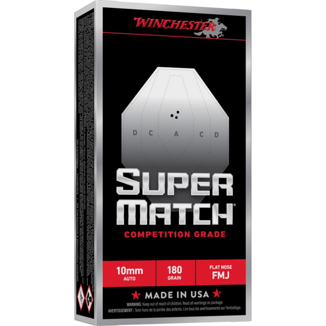 Winchester Ammunition Super Match 10MM 180 Grain Flat Nose Bullet 50 Round Box chester Ammunition Super Match 10MM 180 Grain Flat Nose Bullet 50 Round Box Ammo