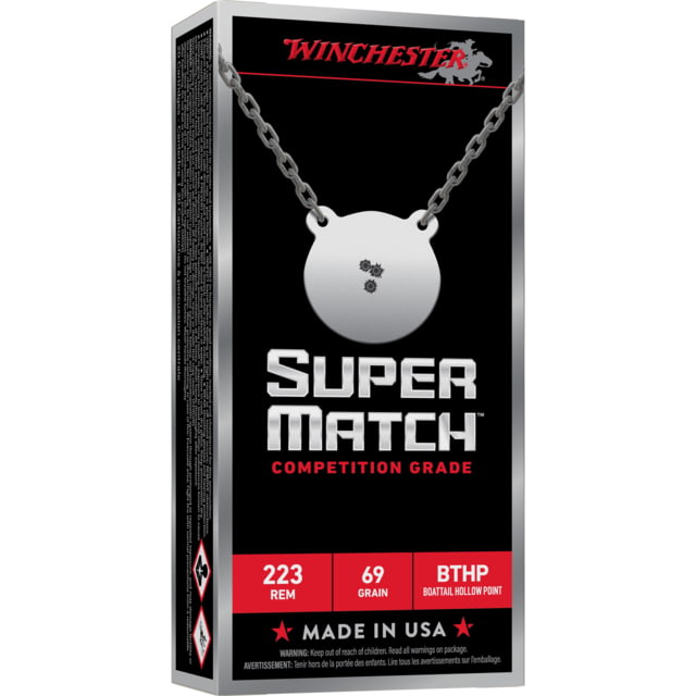 Winchester Ammunition Super Match 223 Remington 69 Grain Boat Tail Hollow Point 20 Round Box - Winchester