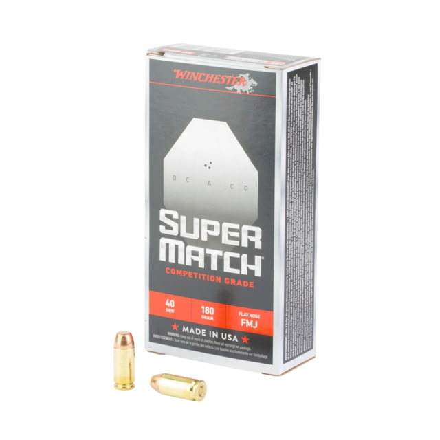 Winchester Ammunition Super Match 40 S&W 180 Grain Flat Nose Bullet 50 Round Box chester Ammunition Super Match 40 S&W 180 Grain Flat Nose Bullet 50 Round Box Ammo