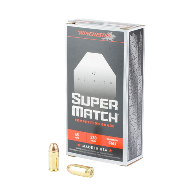 Winchester Ammunition Super Match 45 ACP 230 Grain Round Nose Bullet 50 Round Box