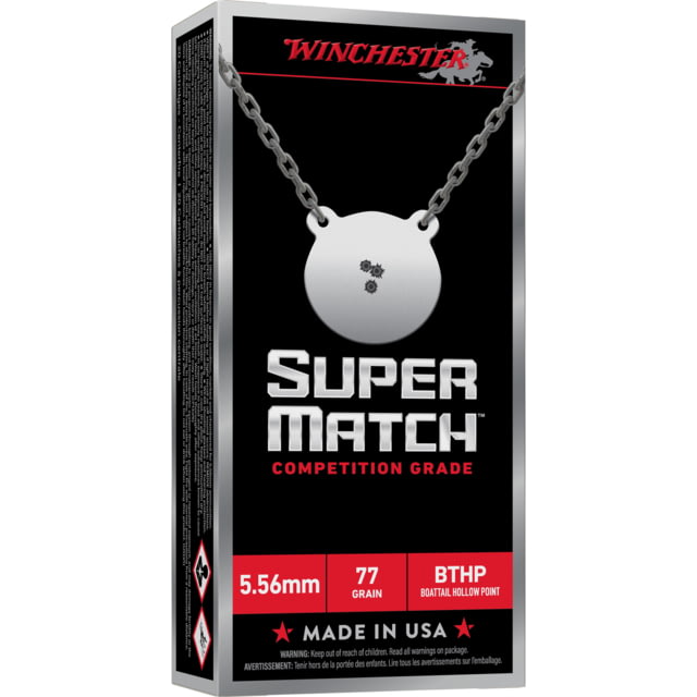 Winchester Ammunition Super Match 5.56 NATO 77 Grain Boat Tail Hollow Point 20 Round Box chester Ammunition Super Match 5.56 NATO 77 Grain Boat Tail Hollow Point 20 Round Box Ammo