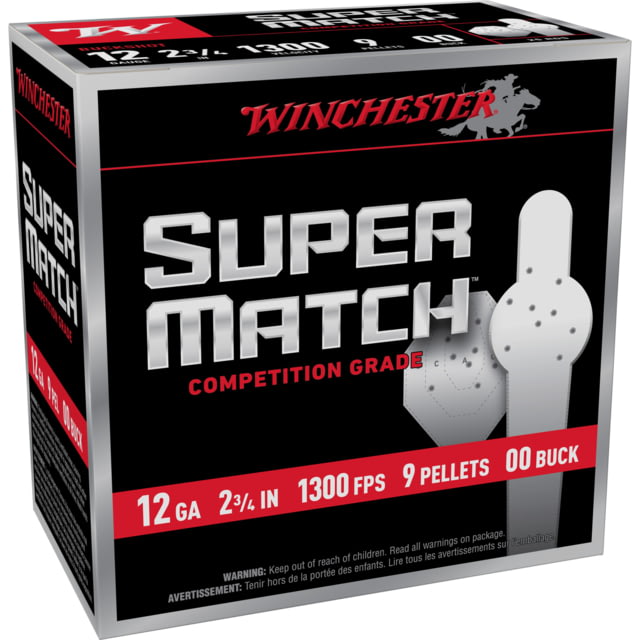 Winchester Ammunition Super Match Shotshell 12 Gauge 2.75 00 Buck 9 Pellet 25 Round Box