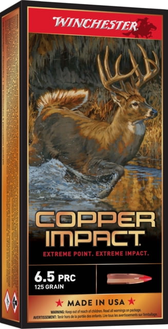 Winchester Copper Impact 6.5mm PRC 125 Grain Copper Solid Centerfire Rifle Ammo 20 Rounds X65PCLF