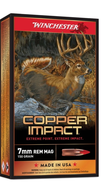 Winchester COPPER IMPACT 7mm REM MAG 150 Grain Extreme Point Copper Brass Rifle Ammo 20 Rounds - Winchester
