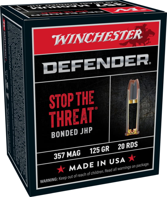 chester Defender Handgun .357 Magnum 125 Grain Bonded Jacketed Hollow Point Brass Cased Centerfire Pistol 20 Rounds Ammo