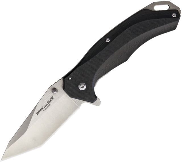 Winchester Framelock A/O Folding Knife 4.75in Closed 3.5in Stonewash SS Tanto Blade Black G10 Handle With Stonewash SS Back Handle Thumb Stud Pocket - Winchester