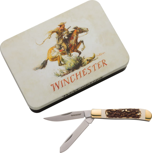 Winchester Stag Trapper Knife Tin 3.5 Slip Joint Simulated Stag - Winchester
