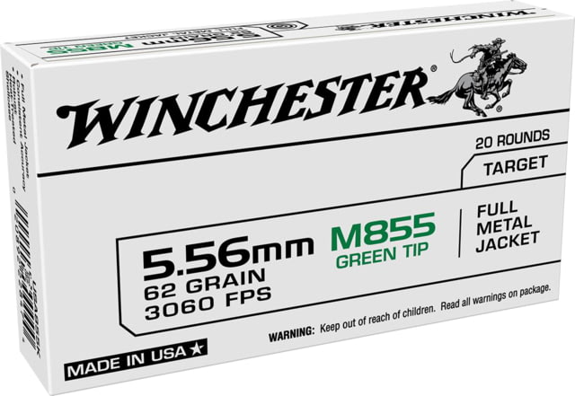 Winchester Lake City 5.56 MM M855 FMJ WIN 62 GR 50 Green Tip 50-20RD Box 1000 rds tot WM855K Case - Winchester