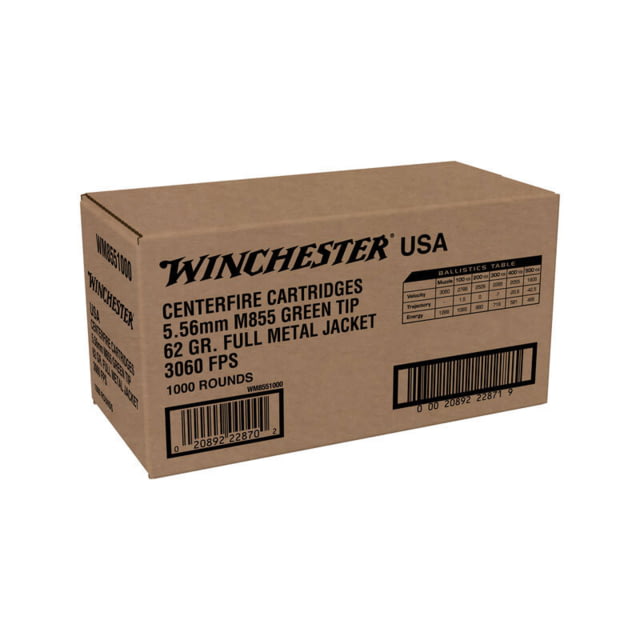 Winchester LC USA 5.56 M855 FMJ Brass Cased Centerfire Rifle Ammo 1000RD chester LC USA 5.56 M855 FMJ Brass Cased Centerfire Rifle 1000RD Ammo