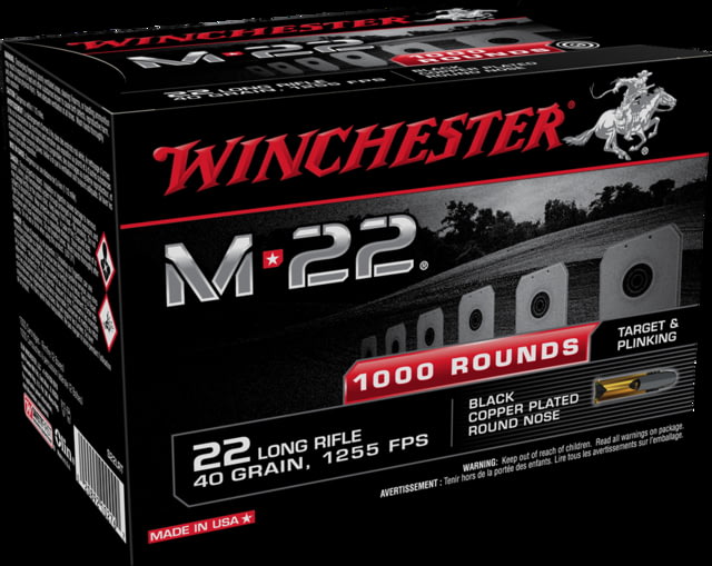 chester M-22 .22 Long Rifle 40 Grain Copper Plated Lead Round Nose Rimfire 1000 Rounds Ammo