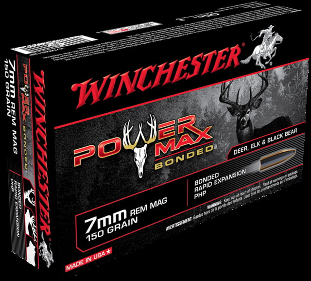 Winchester Power Max Bonded 7mm Remington Magnum 150 grain Bonded Rapid Expansion Protected Hollow Point Centerfire Rifle Ammo 20 Rounds X7MMR1BP - Winchester