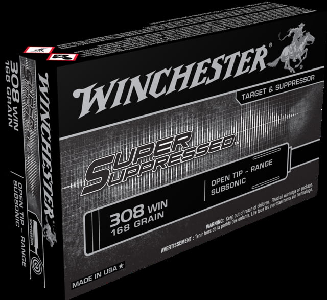chester Super Suppressed .308 Winchester 168 Grain Subsonic Open Tip Range Centerfire Rifle 20 Rounds Ammo