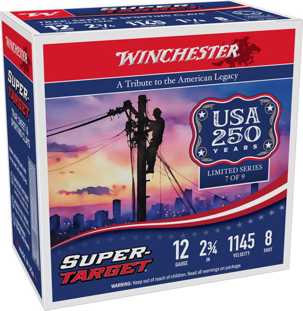 Winchester Super Target 250th Anniversary Edition 12 Gauge 1 1/8oz 2 3/4in Shotgun Ammo #8 25 Rounds chester Super Target 250th Anniversary Edition 12 Gauge 1 1/8oz 2 3/4in Shotgun #8 25 Rounds Ammo