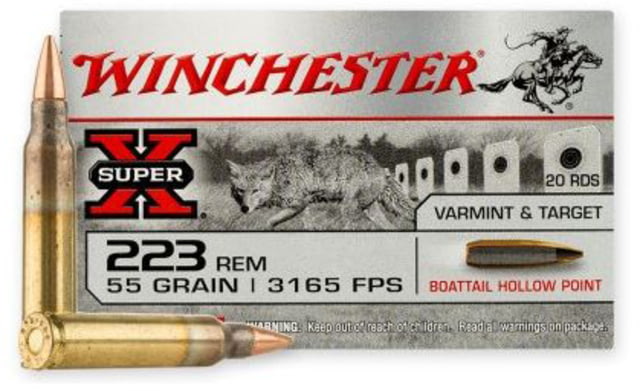 chester Super X .223 Remington 55 Grain Boat Tail Hollow Point BTHP Brass Cased Centerfire Rifle 20 Rounds Ammo