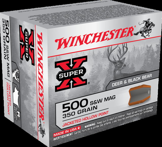 Winchester SUPER-X HANDGUN .500 S&W Magnum 350 grain Jacketed Hollow Point Centerfire Pistol Ammo, 20 Rounds, X500SW