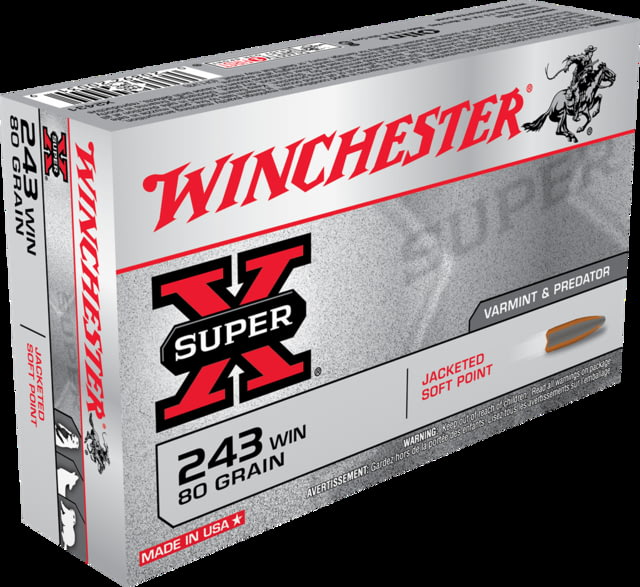chester Super-X RIFLE .243 Winchester 80 Grain Jacketed Soft Point Brass Cased Centerfire Rifle 20 Rounds Ammo