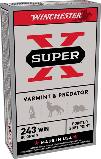 chester Super-X RIFLE .243 Winchester 80 Grain Jacketed Soft Point Brass Cased Centerfire Rifle 200 Round Ammo