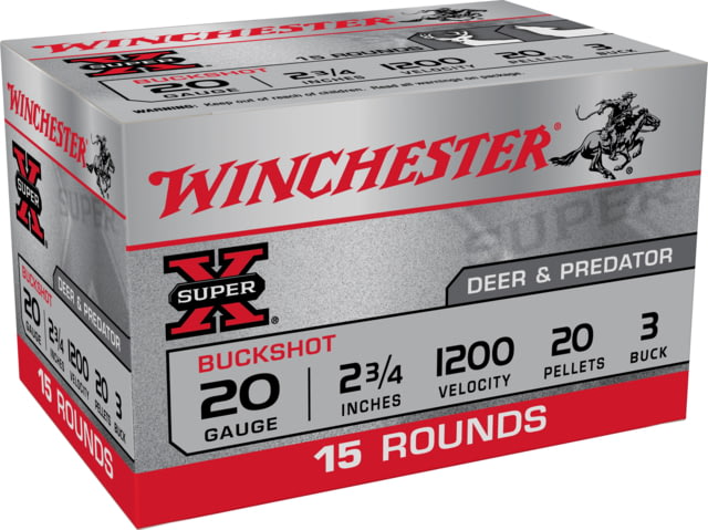 chester Super-X Shotshell 20 Gauge 20 Pellets 2.75in Centerfire Shotgun Buckshot 15 Rounds Ammo