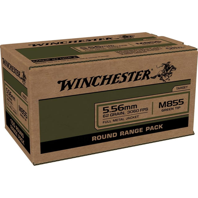 chester USA 5.56x45mm NATO 62 Grain Green Tip M855 Full Metal Jacket Boat Tail FMJBT Brass Rifle 100 Rounds WN Ammo