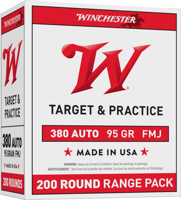 Winchester USA .380 ACP 95 Grain FMJ Brass Case Centerfire Pistol Ammo 200 Rounds Box chester USA .380 ACP 95 Grain FMJ Brass Case Centerfire Pistol 200 Rounds Box Ammo