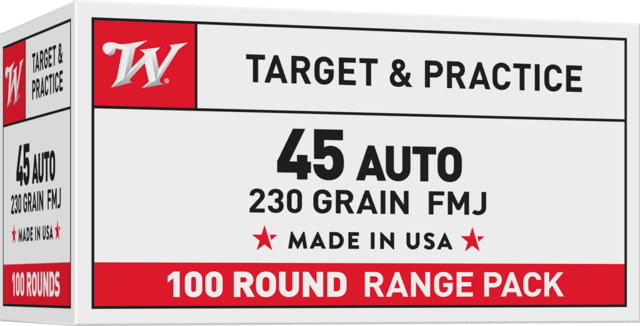 chester USA .45 ACP 230 Grain FMJ Brass Case Centerfire Pistol 100 Rounds Box Ammo
