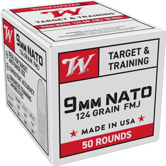 chester USA 9mm NATO 124 Grain Full Metal Jacket FMJ Brass Cased Pistol 50 Rounds Ammo