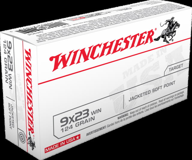 chester USA Handgun 9x23mm Winchester 124 Grain Jacketed Flat Point Brass Cased Centerfire Pistol 50 Rounds Ammo