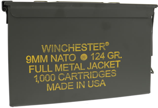 Winchester USA Handgun 9 mm Luger 124 grain Full Metal Jacket Brass Cased Centerfire Pistol Ammo 1000 Rounds - Winchester