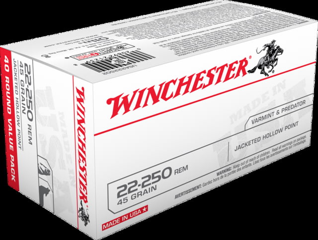chester USA RIFLE .22-250 Remington 45 Grain Jacketed Hollow Point Brass Cased Centerfire Rifle 40 Rounds Ammo