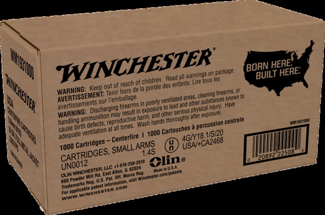 Winchester USA RIFLE 5.56x45mm NATO 55 grain Full Metal Jacket Brass Centerfire Rifle Ammo 1000