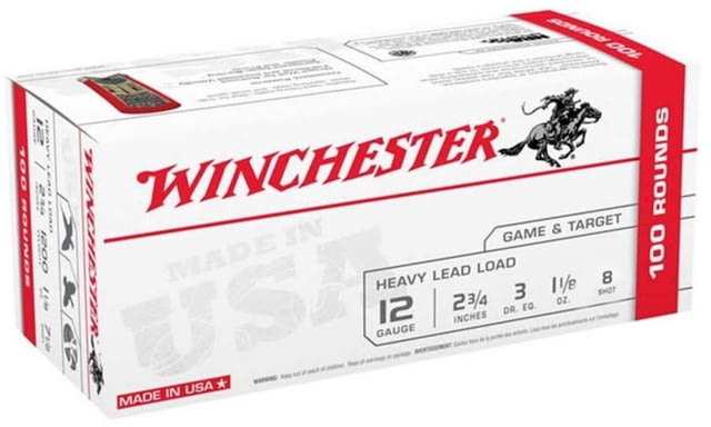 Winchester USA Shotshell 12 Gauge 1 1/8 oz 2 3/4 in Size 8 Centerfire Shotgun Ammo 100