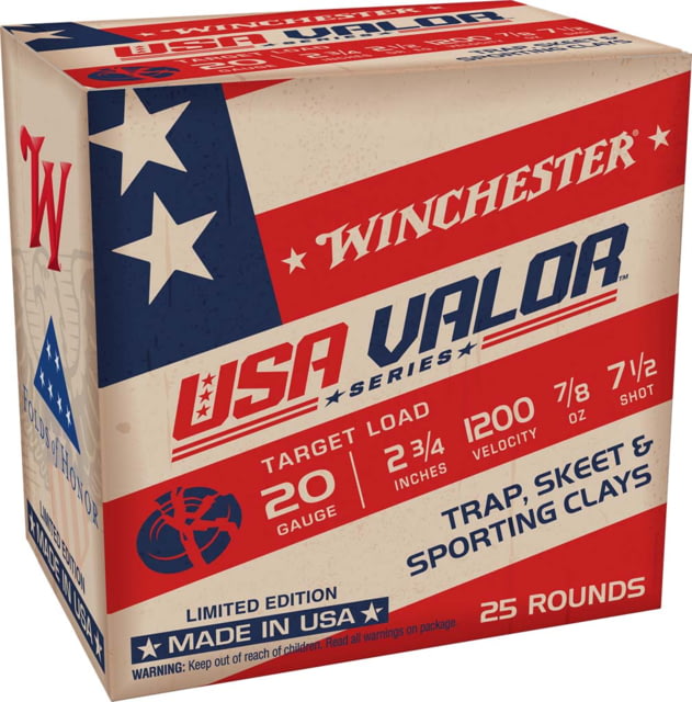 chester USA VALOR 20 Gauge 7/8oz 2.75in 7.5 Shot Size Shotgun 25 Rounds Ammo
