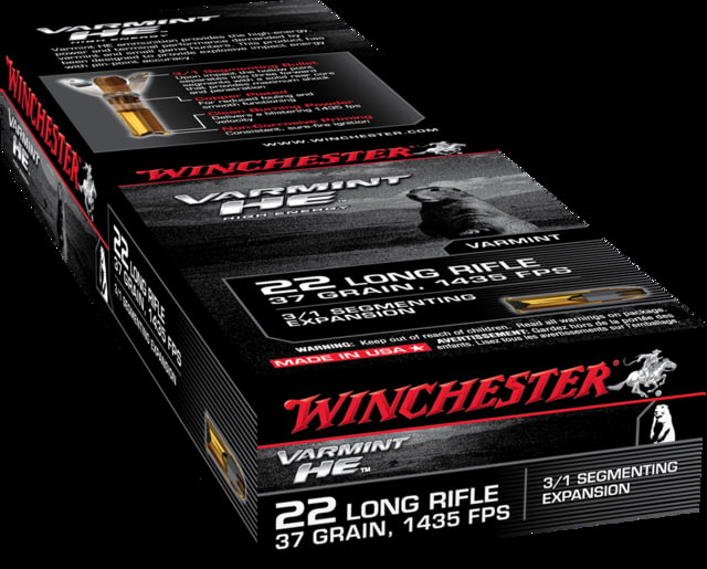 chester Varmint HE .22 Long Rifle 37 Grain 3/1 Fragmenting Hollow Point Rimfire 50 Rounds Ammo