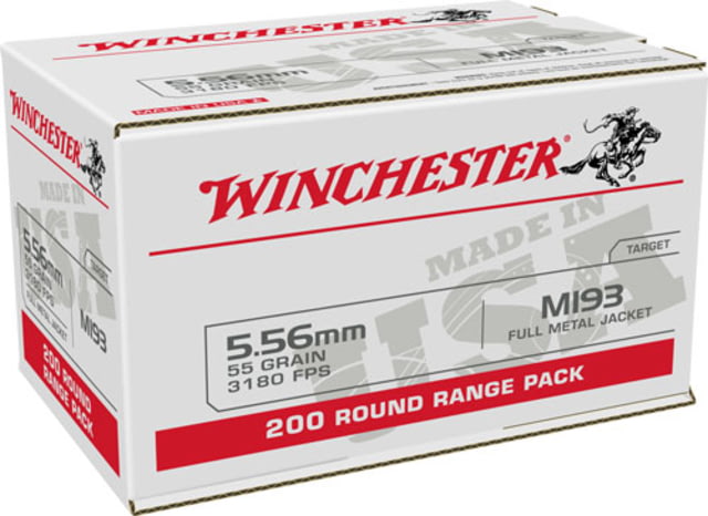 Winchester USA .223 Remington/5.56x45mm 55 Grain Full Metal Jacket Brass Cased Centerfire Rifle Ammo Case 800 Rounds - Winchester