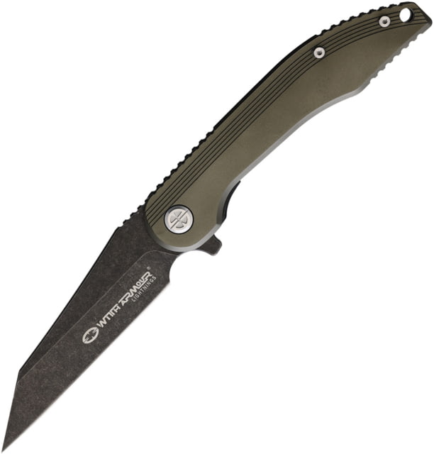 WithArmour Gasper Linerlock Folding Knife 3.5" black stonewash finish D2 tool steel blade Green aluminum handle - Witharmour