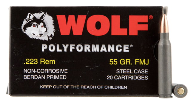 f PolyFormance .223 Remington 55 Grain FMJ Steel Cased Centerfire Rifle 20 Rounds Ammo