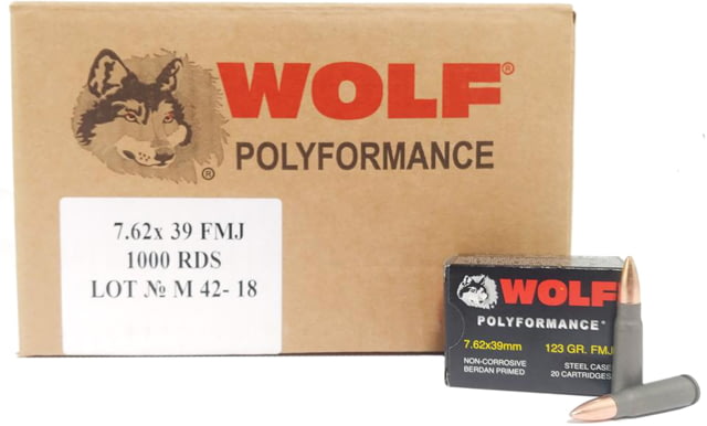 Wolf Ammo WPA Polyformance Rifle Ammo 7.62x39mm 123 Gr FMJ 2936 Fps 1000/ct 762BFMJ CASE f WPA Polyformance Rifle 7.62x39mm 123 Gr FMJ 2936 Fps 1000/ct 762BFMJ CASE Ammo