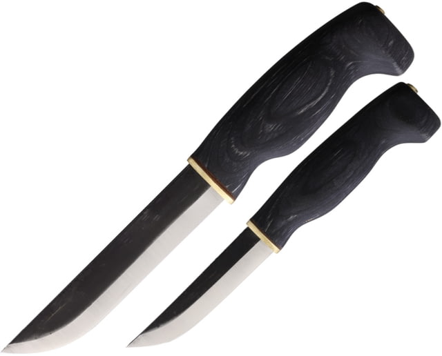 Wood Jewel Big Double Black Fixed Blade Set 10.5in Overall w/ 5.75in Blade 8in Overall w/ 3.63in Carbon Steel Blade Black Plywood Handle Leather - Wood Jewel