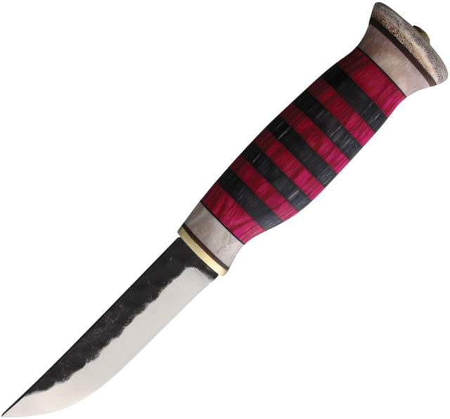 Wood Jewel Fixed Blade Color Stripe Knife 8.25in Overall 3.75in Carbon Steel Blade Plywood Color Stripe Handle Leather Sheath - Wood Jewel