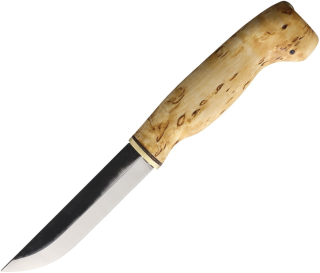 Wood Jewel 8.75in Curly Birch Fixed Blade Knife 8.75in Overall 4in Carbon Steel Blade Curly Birch Handle Leather Sheath - Wood Jewel