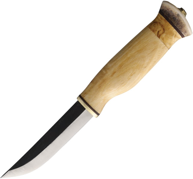 Wood Jewel 8in Curly Birch Fixed Knife 8in Overall 3.63in Carbon Steel Blade Curly Birch Handle Leather Sheath - Wood Jewel