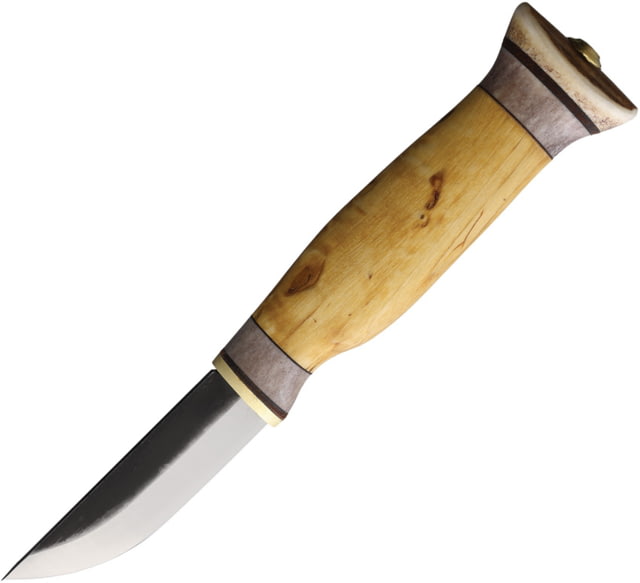 Wood Jewel 7.75in Curly Birch Fixed Blade Knife 7.75in Overall 3in Carbon Steel Blade Curly Birch Handle Leather Sheath - Wood Jewel