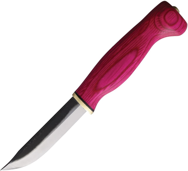 Wood Jewel 7.5in Pink Plywood Knife 7.5in Overall 3.25in Carbon Steel Blade Pink Plywood Handle Leather Sheath - Wood Jewel