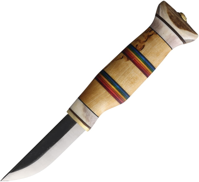 Wood Jewel Fixed Blade Rainbow Fixed Blade Knife 7.75in Overall 3in Carbon Steel Blade Curly Birch Handle Leather Sheath - Wood Jewel