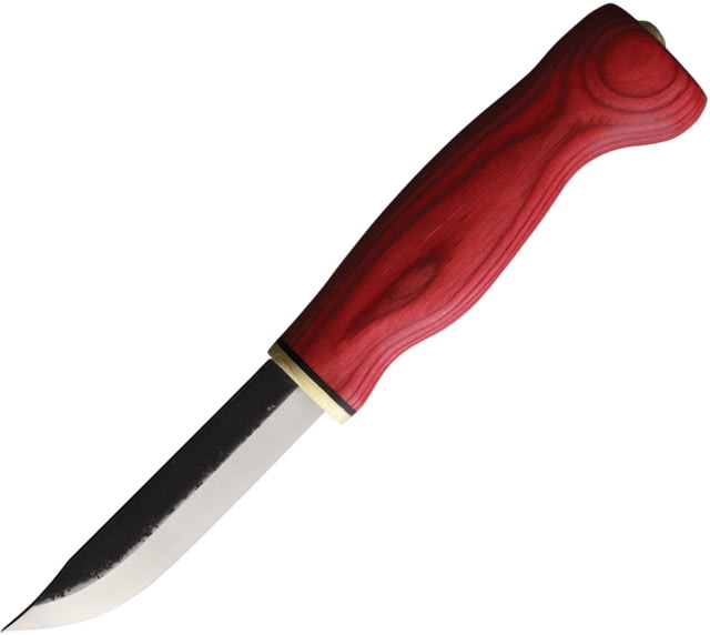 Wood Jewel Red Plywood Fixed Blade Knife 7.5in Overall 3.25in Carbon Steel Blade Red Plywood Handle Leather Sheath - Wood Jewel