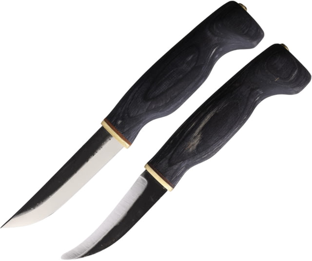 Wood Jewel Fixed Blade Black Knife Set Carbon Steel Blades Black Plywood Handle Leather Sheath - Wood Jewel