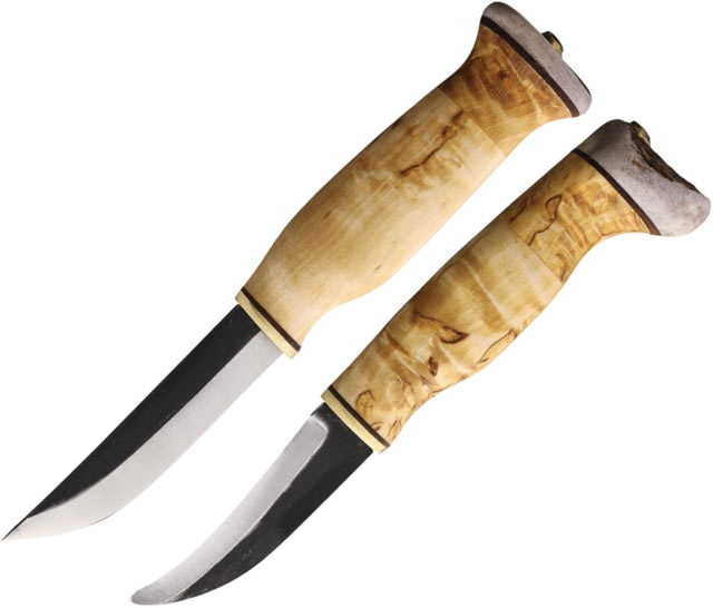 Wood Jewel Fixed Blade Curly Knife Set Carbon Steel Blades Curly Birch Handle Leather Sheath - Wood Jewel