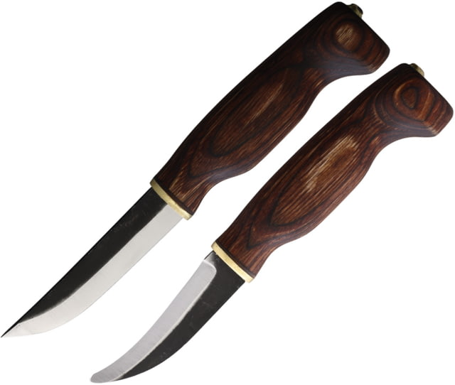 Wood Jewel Fixed Blade Knife Set Carbon Steel Blades Brown Plywood Handle - Wood Jewel