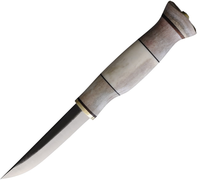 Wood Jewel 7.75in Fixed Blade Knife 7.75in Overall 3.38in Carbon Steel Blade Reindeer Horn Handle Leather Sheath - Wood Jewel